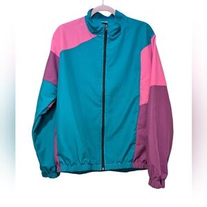 Long Shot Movie 80s 90s Color Block Zip Up Windbreaker Sz S
